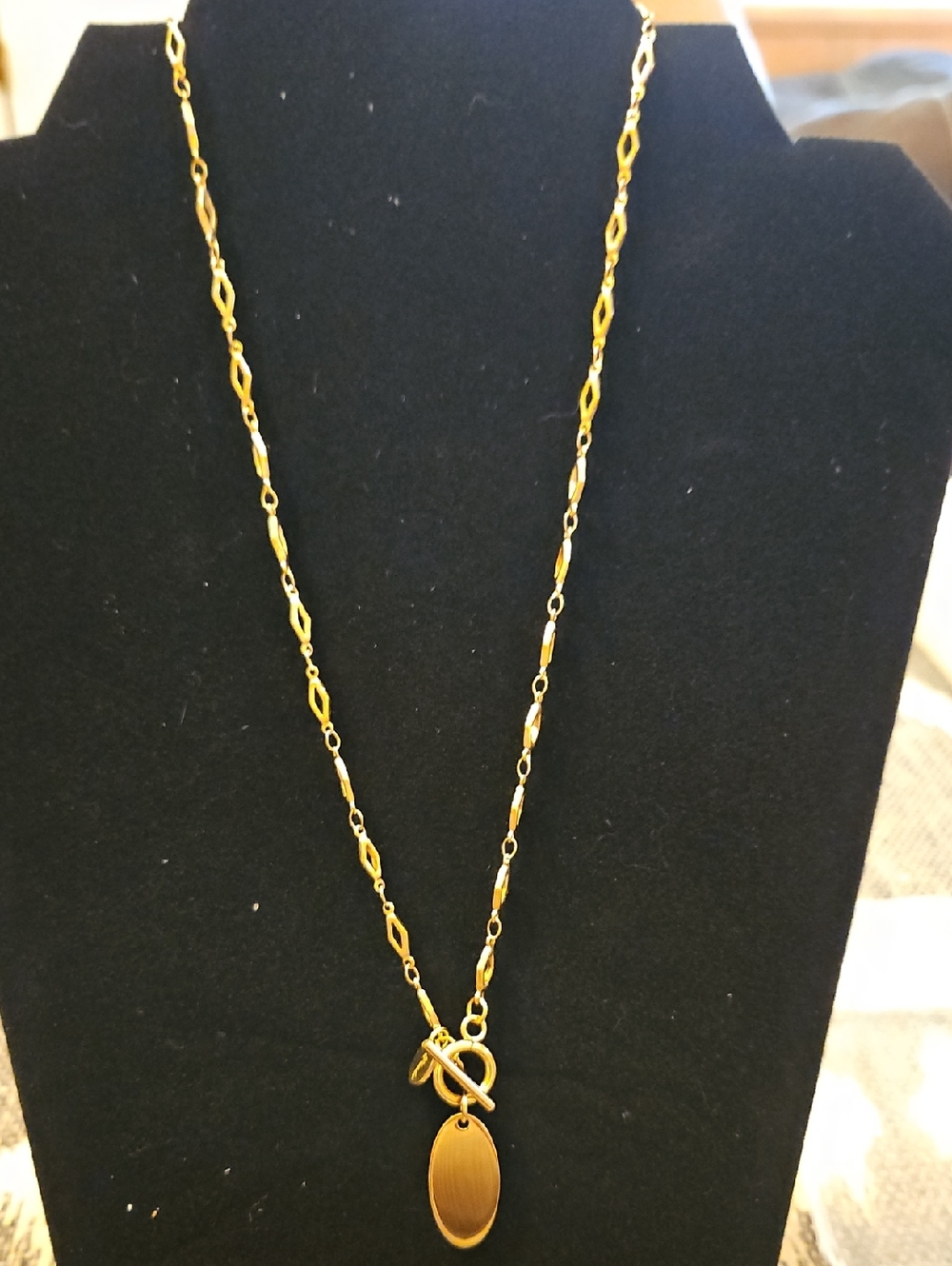 Plunder Gold-Tone Oval Pendant Toggle Necklace